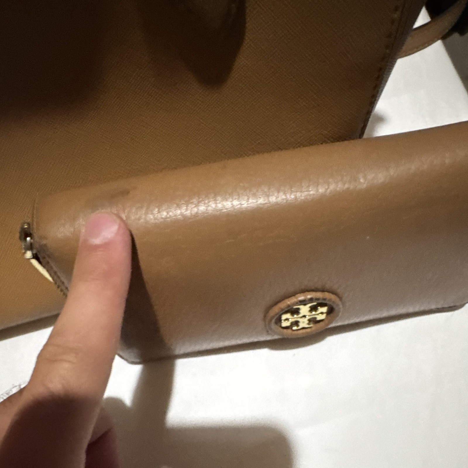 Tory Burch Brown Pebbled Zip Tote Detachable Strap Zip Wallet Gold Hardware