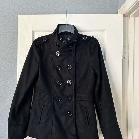 Active Basic Black Military Double Breasted Pea Coat Style 8555 Womens L