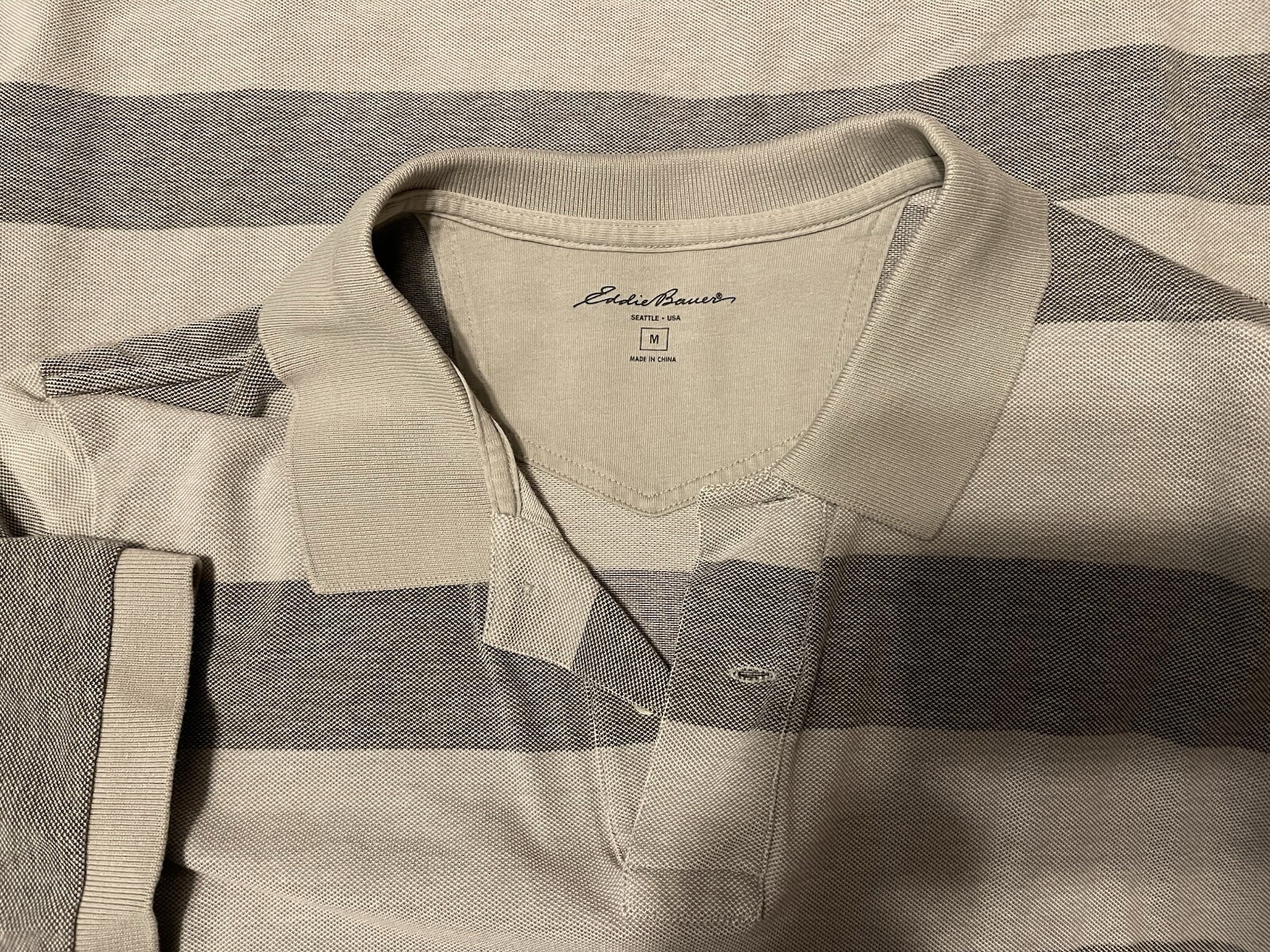 EDDIE BAUER CLASSIC PIQUE COTTON HEATHER CHARCOAL GRAY STRIPED POLO MEDIUM MEN