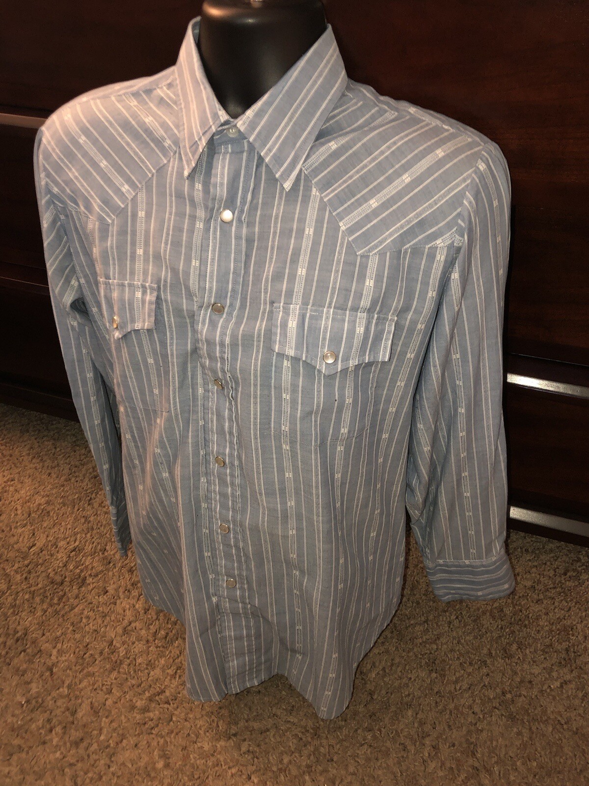 Plainsman Western Pearl Snap Extra Long Tails Large Shirt 16-16 1/2