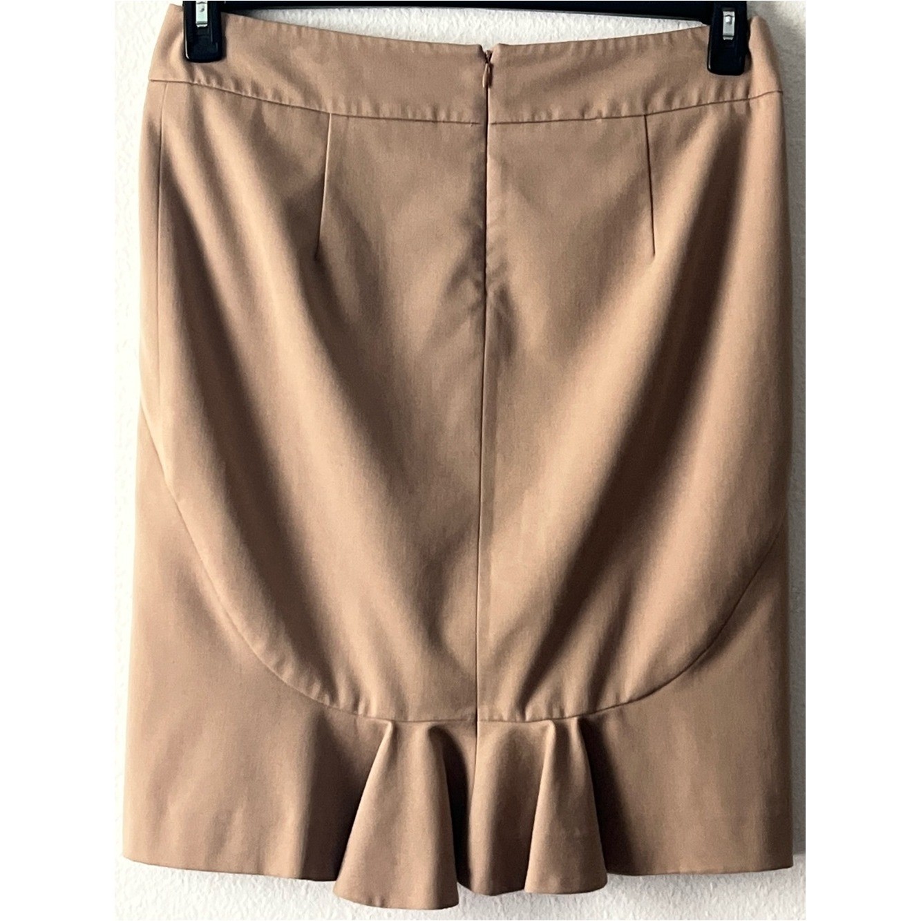 Rafaella Women’s Tan Knee Length Pencil Skirt with Back Ruffle, Size 12