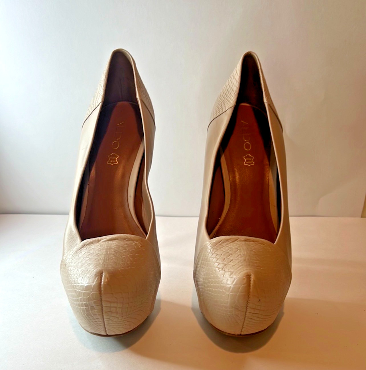 Aldo Nude Platform Stiletto Pumps Snake Embossed High Heels – Size 10