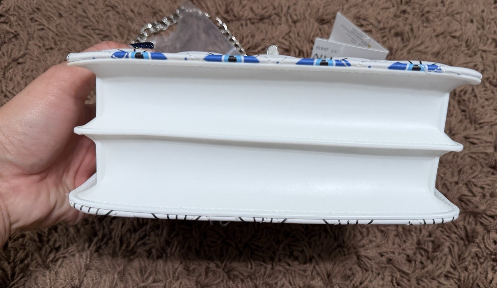 New White 100% Vegan Leather Evil Eye Crossbody Bag Detachable Chain Straps