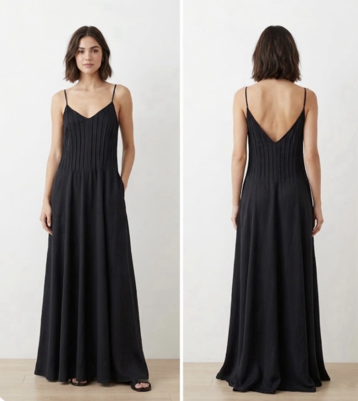 Armani Collezioni Women’s US 10 (IT 46) Long Black Silk Blend Crepe Slip Dress