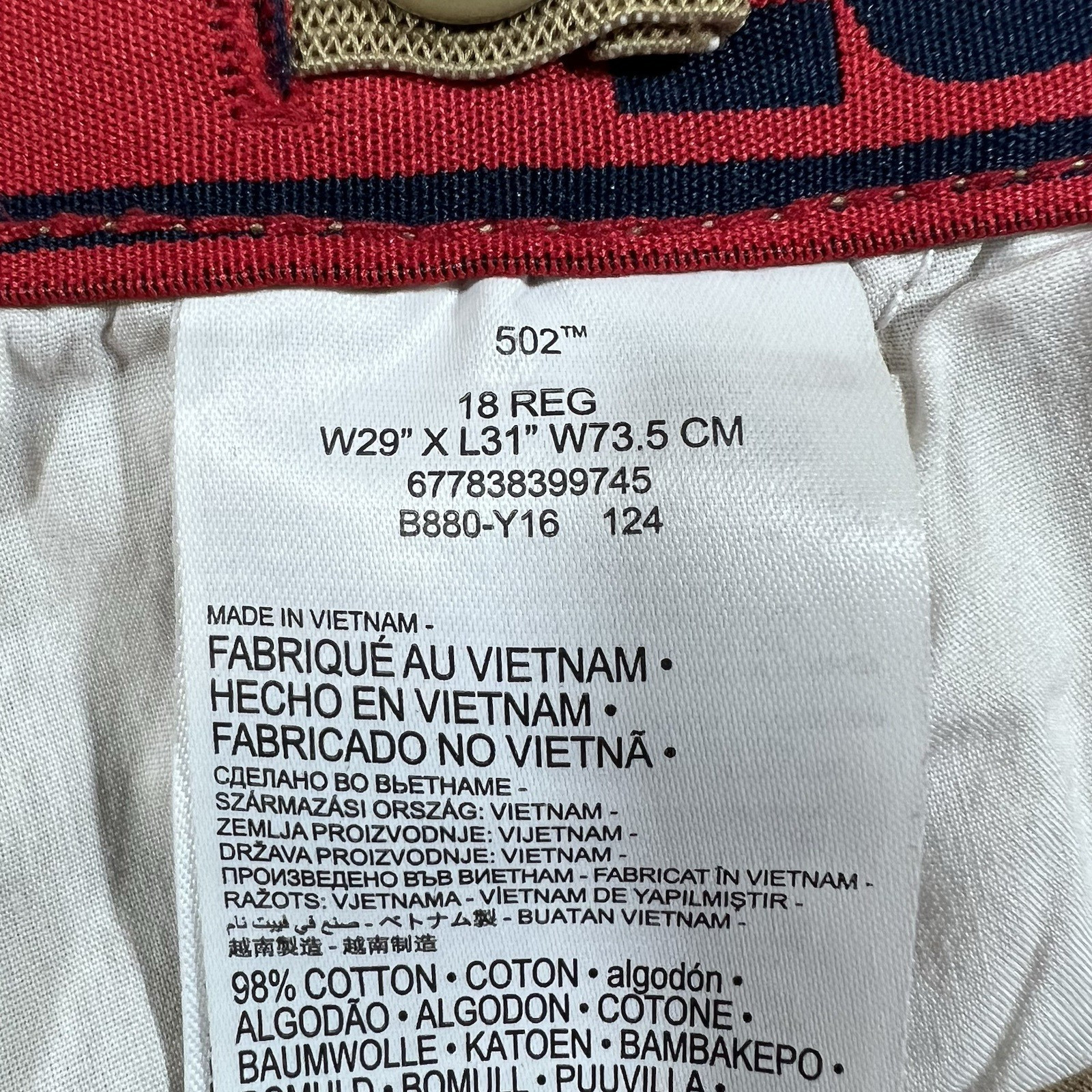 Levi’s 502 Khaki Regular Fit Taper Leg Pants Youth Kids 18 29×31
