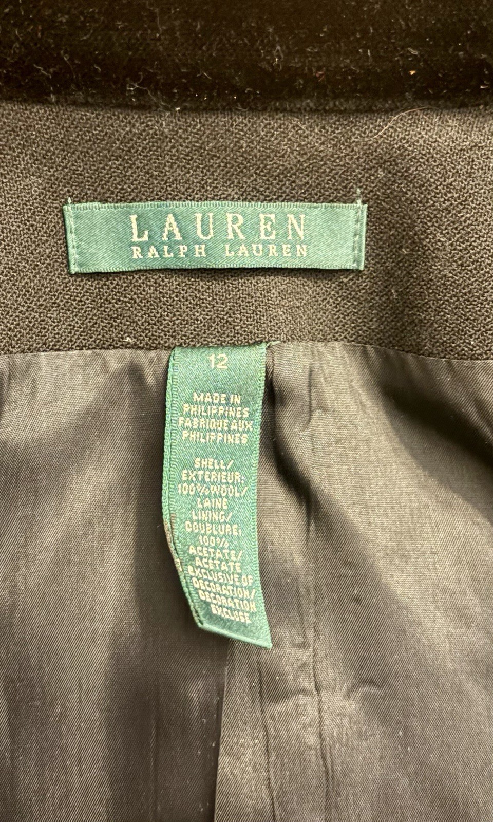 Vintage Ralph Lauren 100% Wool Military Peplum Gold Embossed Buttons, Embroidery