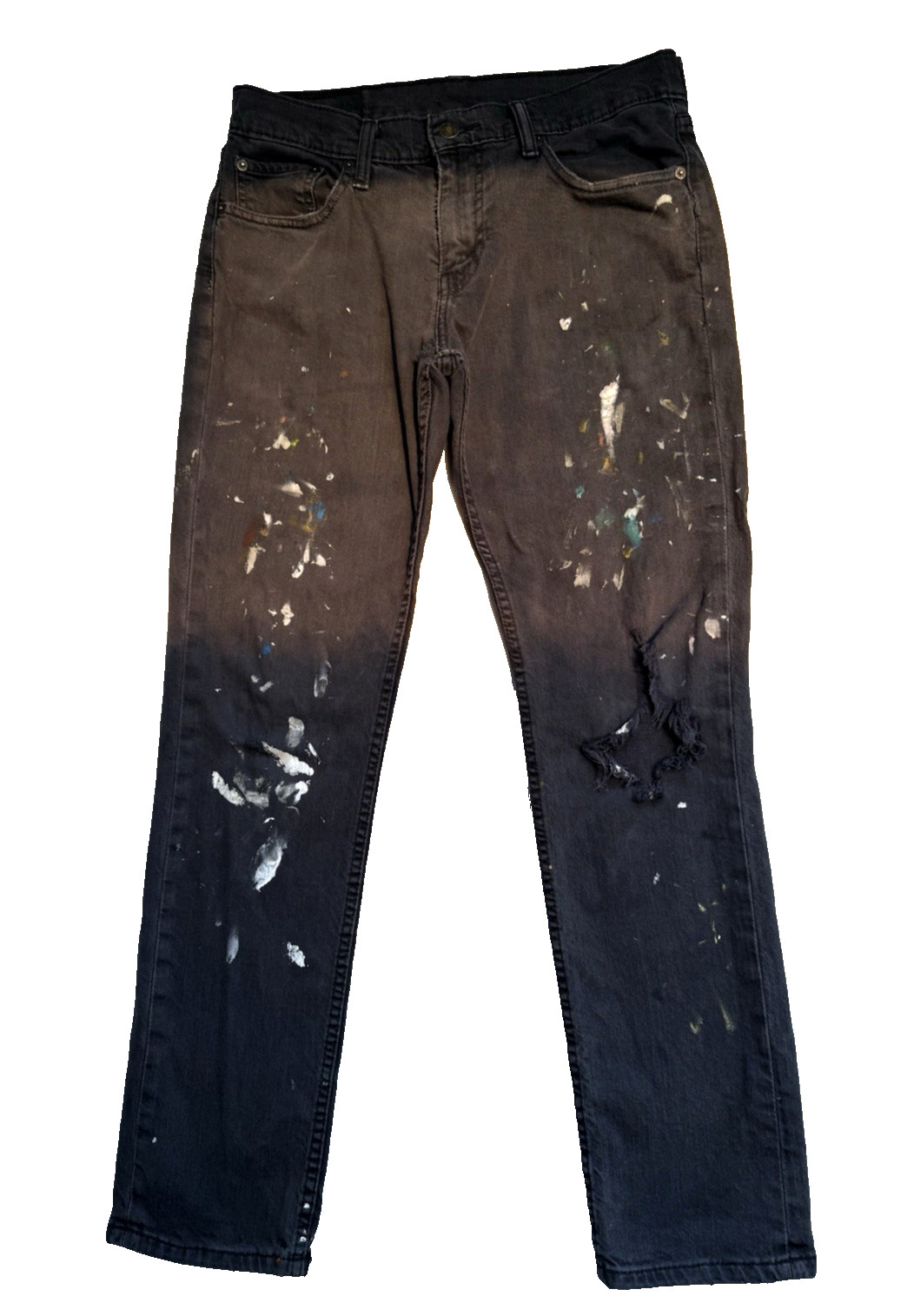 Levi’s 511 Men 30×30 Jeans Black Distressed Paint Splatter Stains Artful Denim