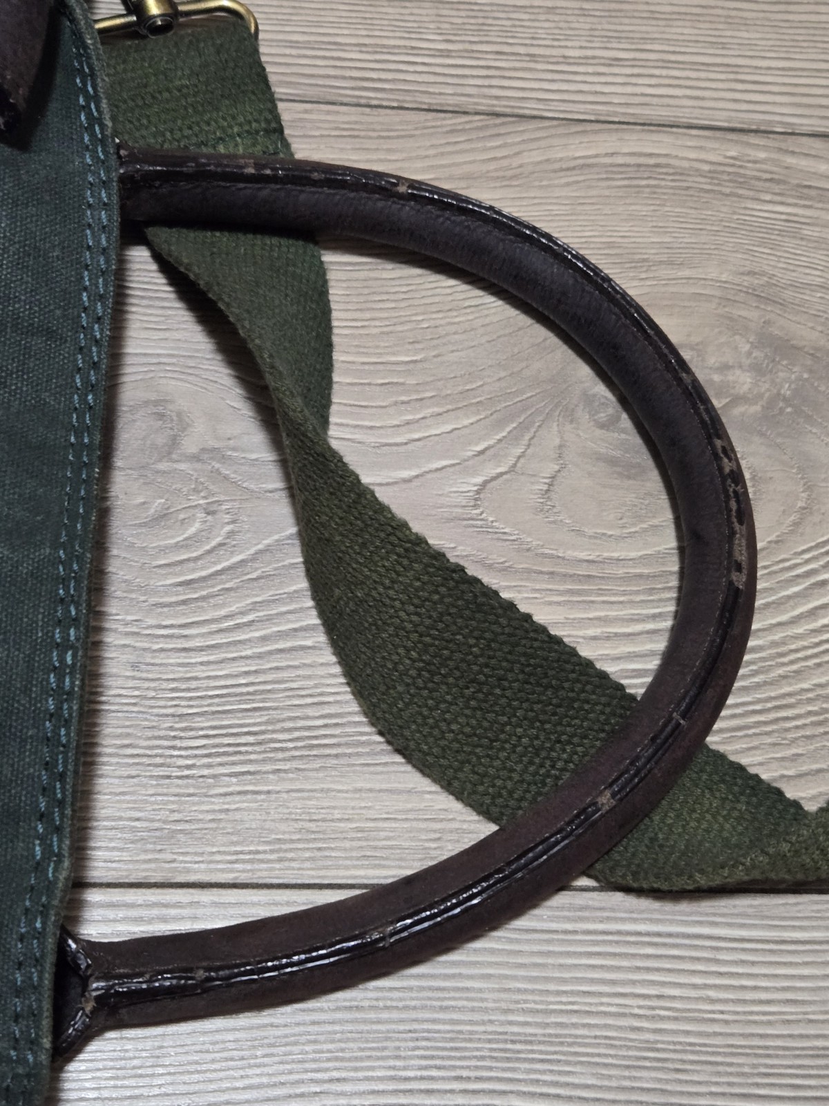 Waxed Canvas Tote Bag Leather Handles Forest Green Medium Size Lined 15″x16″