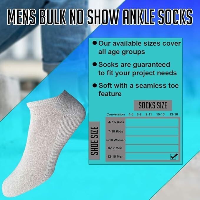 Mens Wholesale Bulk No Show Ankle Socks, Big And Tall Cotton Sport Athletic Sock