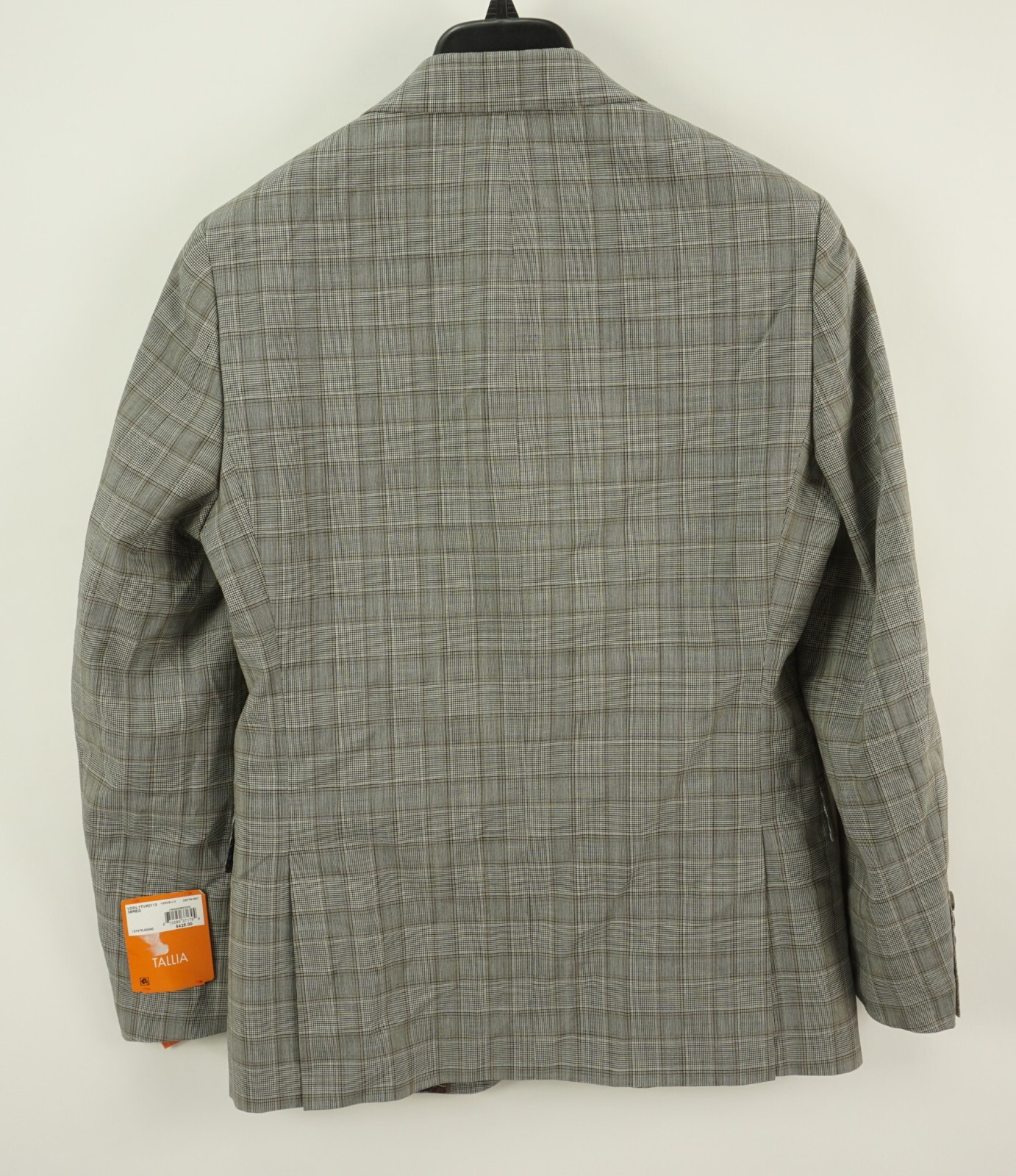 New $425 Tallia Verdello Men’s 38R Cream Gray Brown Woven Wool Plaid Suit Jacket