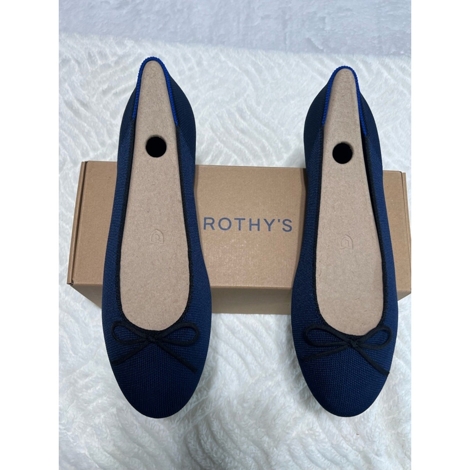 Rothy’s The Ballet Flat Dark Navy Bow Flats NIB Size 12.5