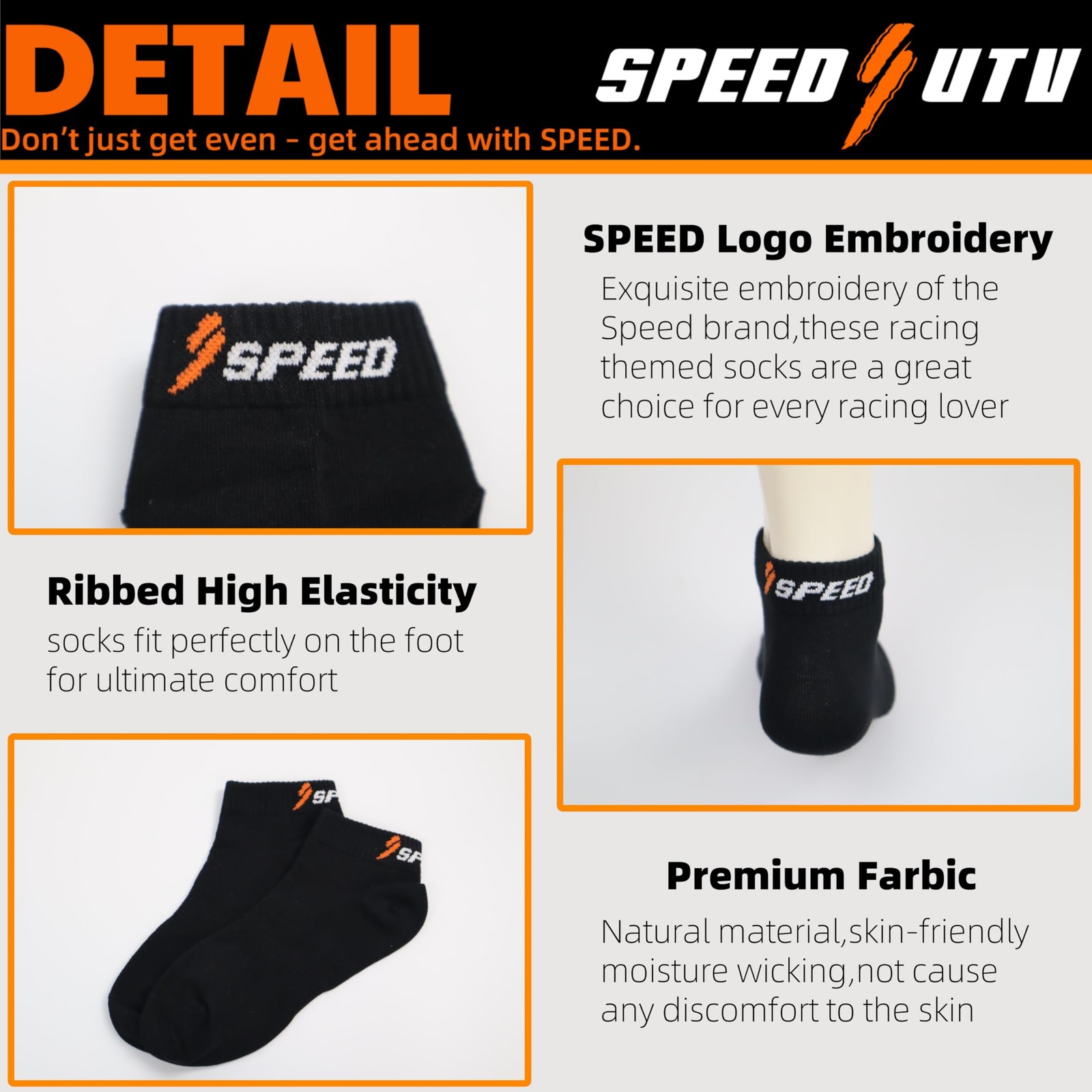 Speed Energy Racing Car Athletic Ankle Socks, Black, Premium One Size, Black