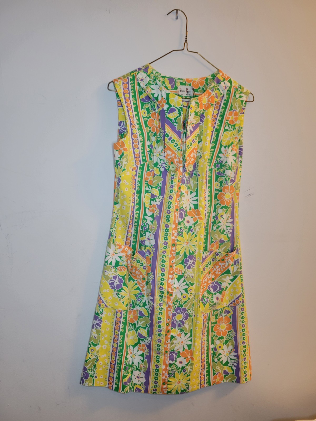 Shaker Square Bill Sims Vtg Sleeveless Front Pockets 60s petite measurement pics