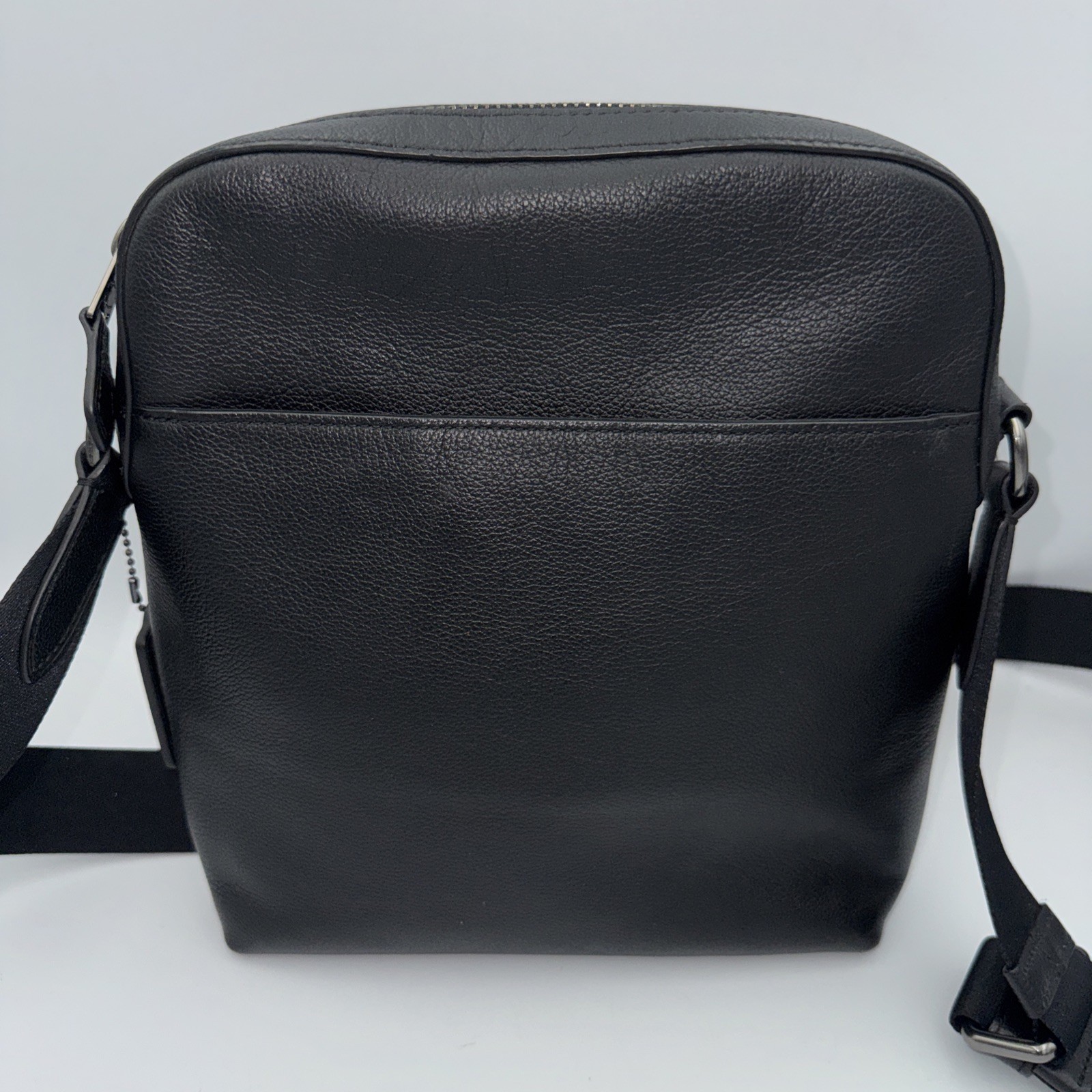 Coach Men Houston Flight Gunmetal/Blk Refined Pebble Leather Messenger Bag-4011