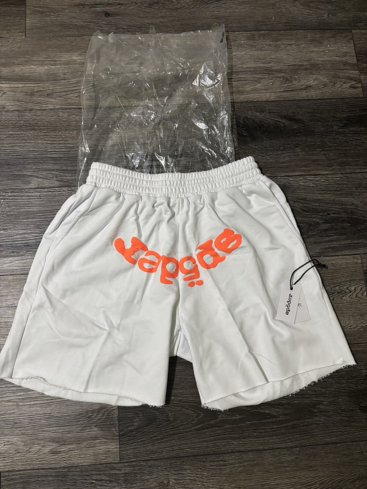 sp5der Og Web V2 White/Orange Solid Logo Sweat Shorts Size M Regular Fit
