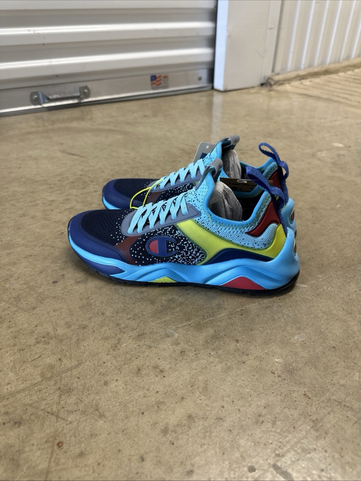 Champion 9318 Fused CP102315M Colorblock Logo Blue Multi Men’s Low Top Sizes