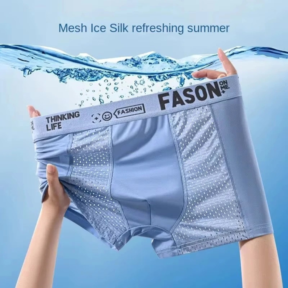 2PCS Men’s Mesh Ice Silk Boxer Shorts Breathable Bamboo Fiber Underwear Soft