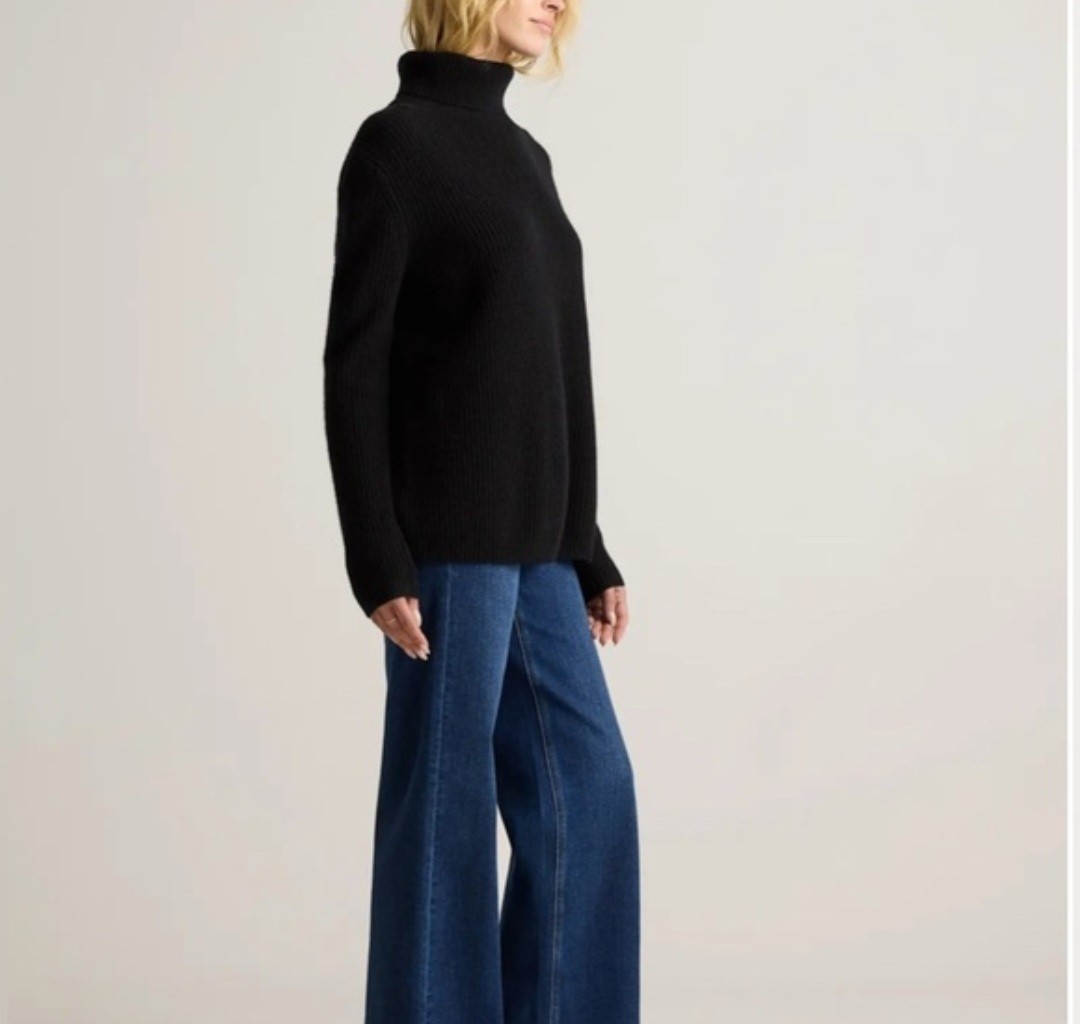 Quince Black 100% Organic Cotton Turtleneck Sweater XL