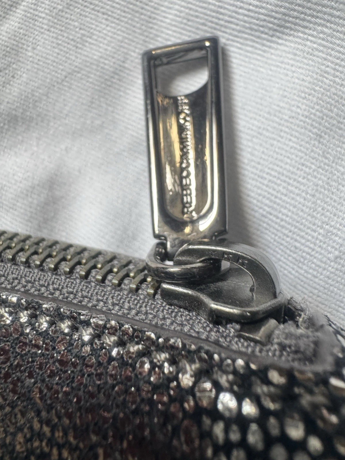 Rebecca Minkoff Mini Mac Clutch SILVER Metallic Black Hardware Crossbody 9”x7”