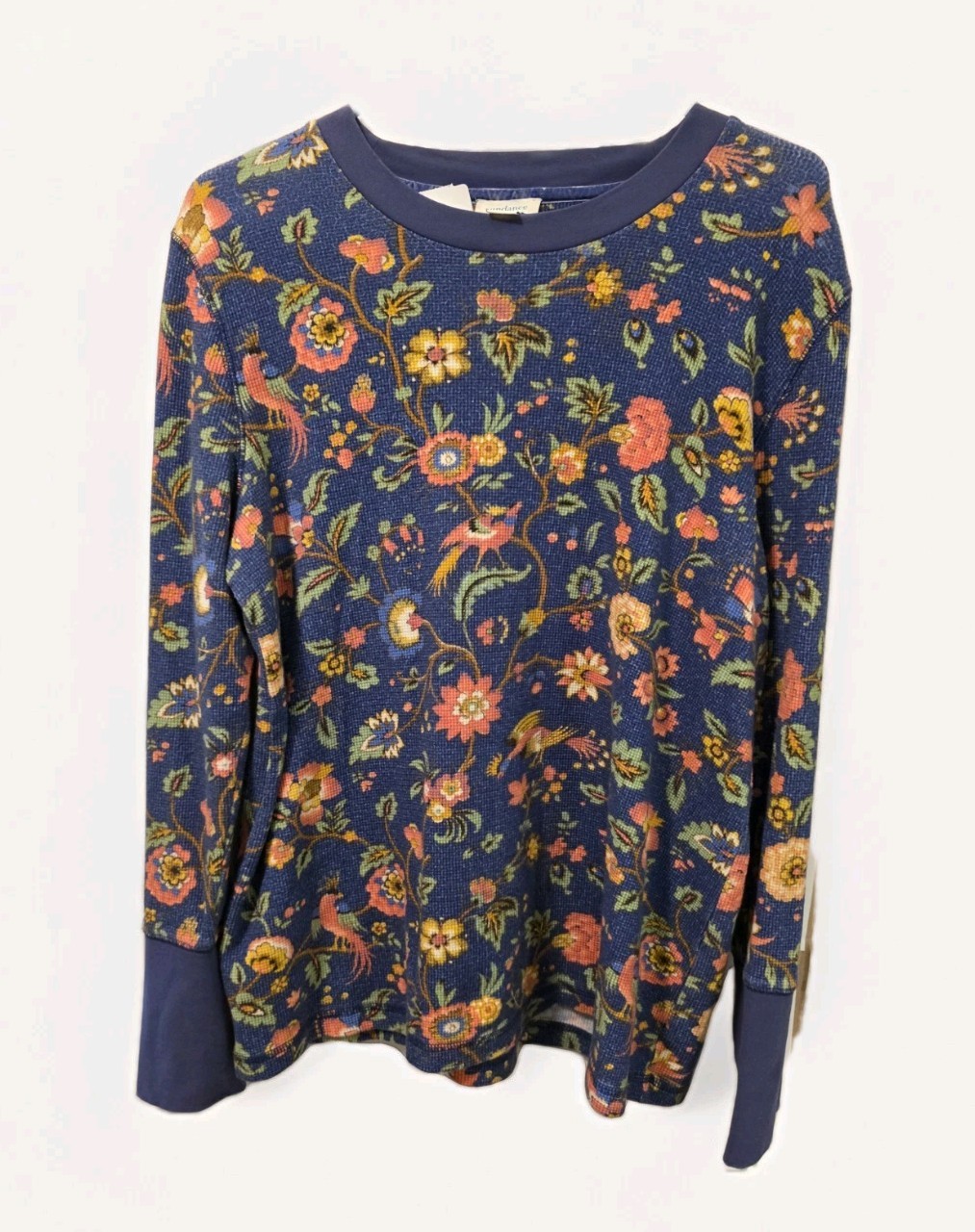 SUNDANCE Thermal Waffle Knit Long Sleeve Shirt Top Blue Cuff Details Sz XXL Euc