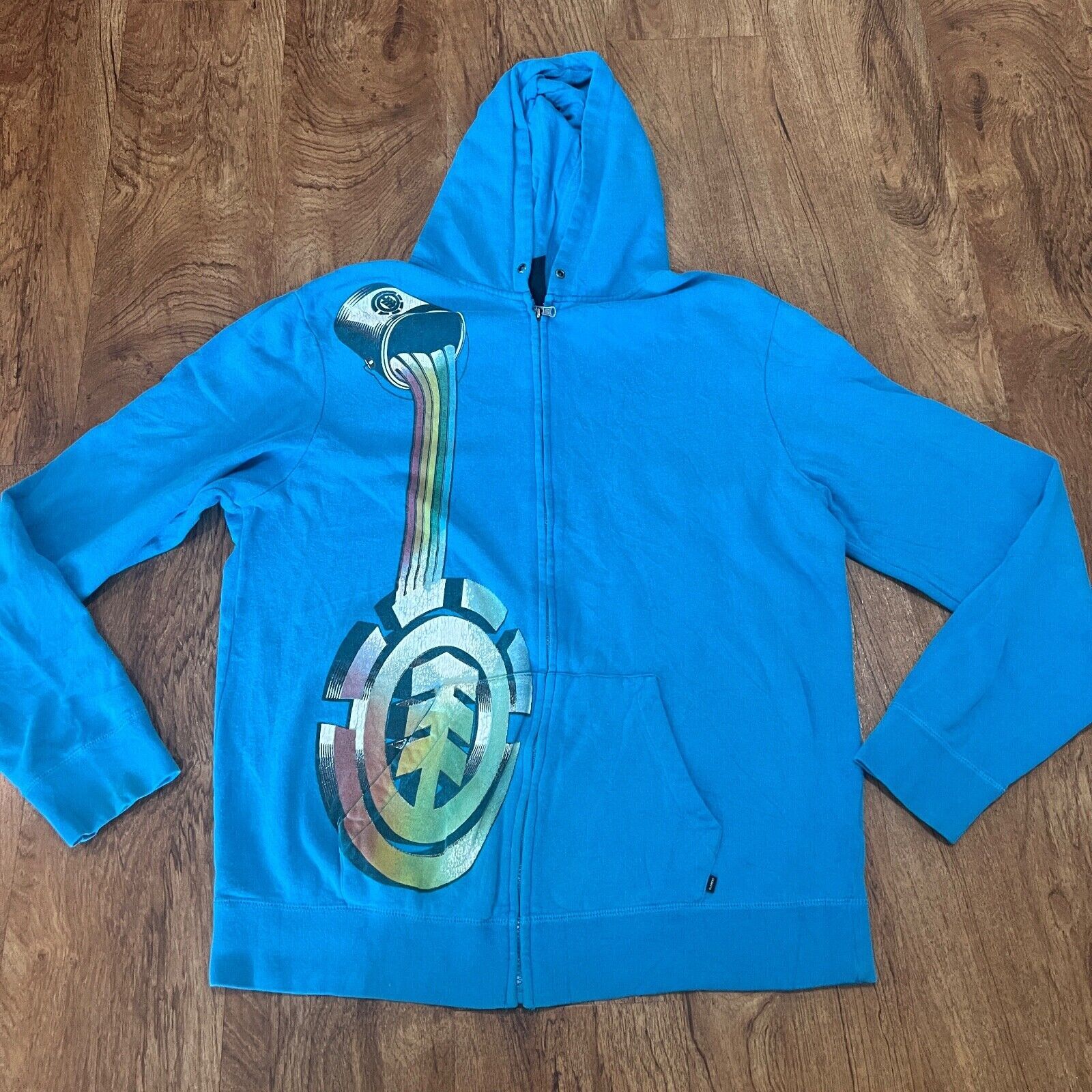 VTG Y2K Element Skateboarding Full Zip Hoodie Men Large L Paint Drip Big Logo Bl