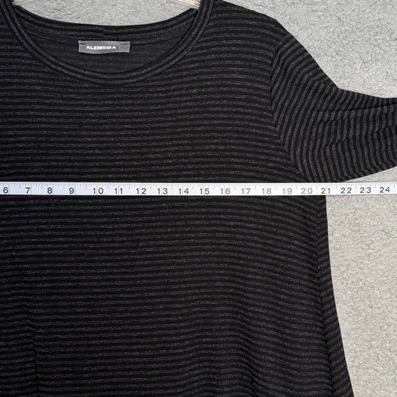 Alembika Fallon Shift Dress Size 1 Stripes Polka Dots Gray Black Lagenlook Style
