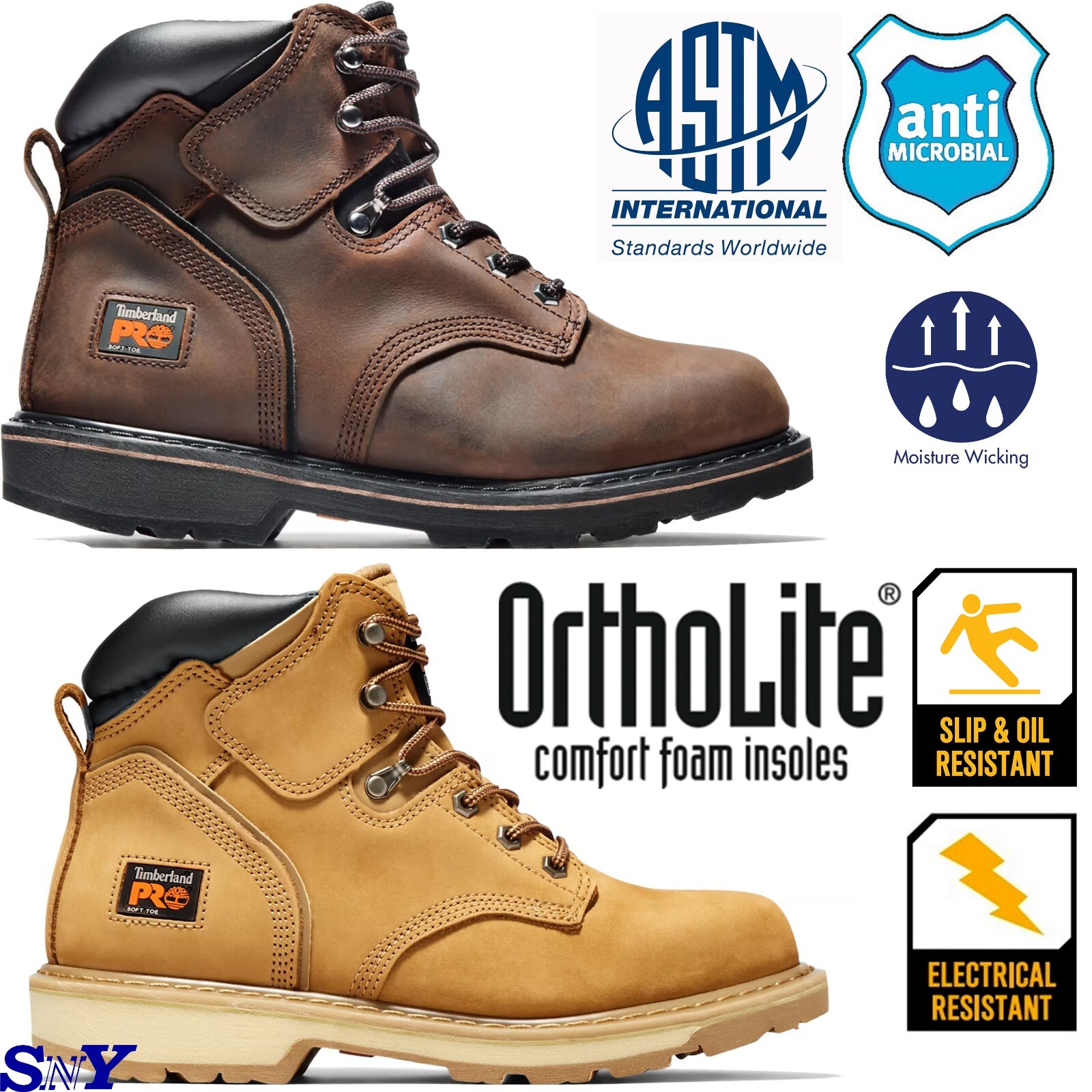 TIMBERLAND Men’s Pit Boss 6″ Work Boots Soft Toe Slip Heat Abrasion -Resistant