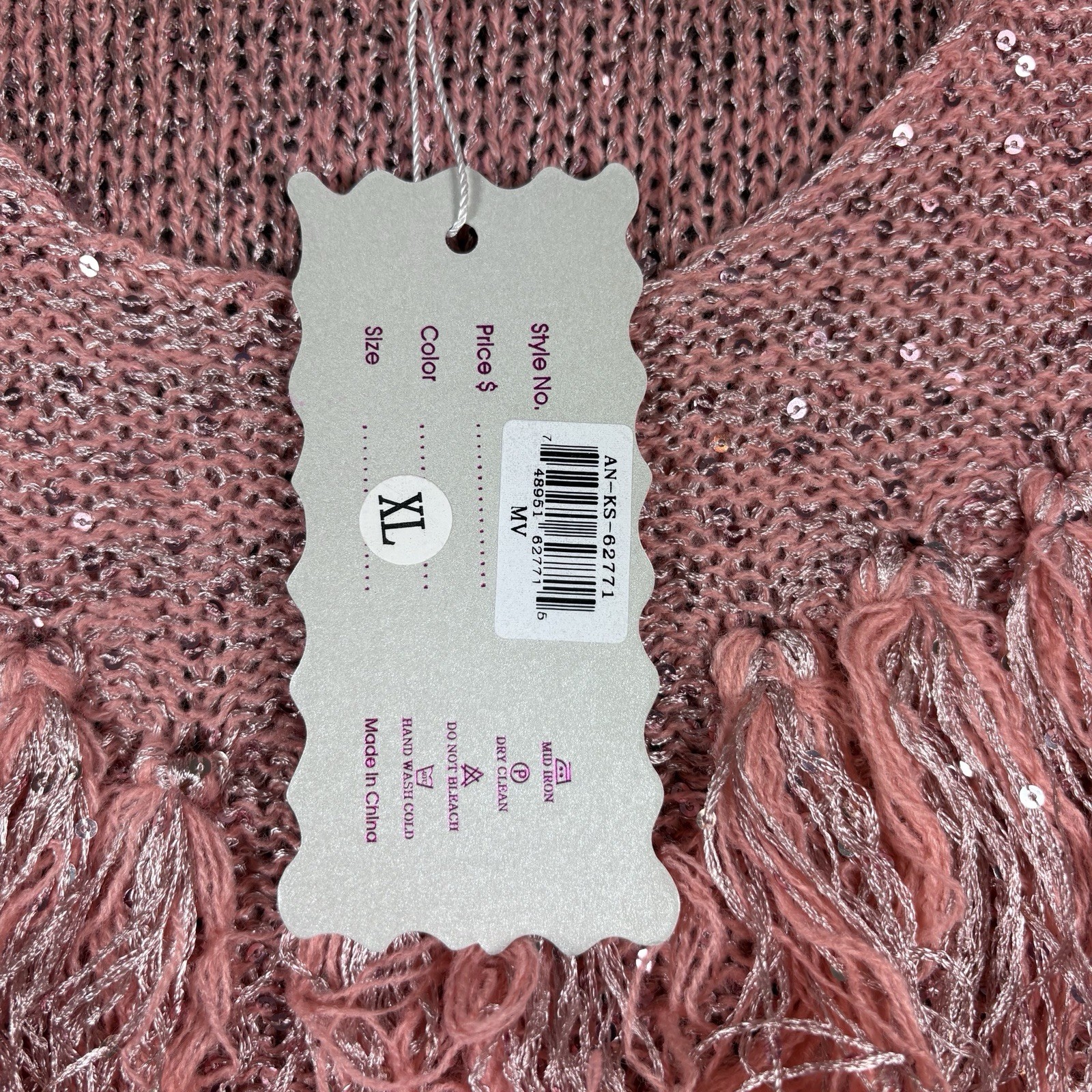 Pretty Angel Womens Crochet Linen Blend Pink Fringed Top Size XL Coastal Cowgirl