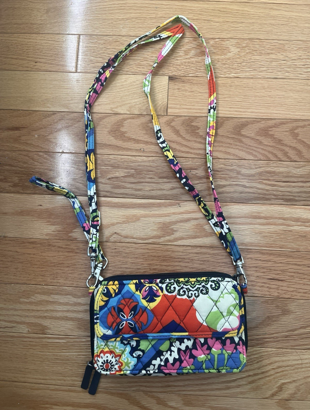 Vera Bradley Rio Multicolor Floral Crossbody Wallet, Zip/Snap, Card Slots