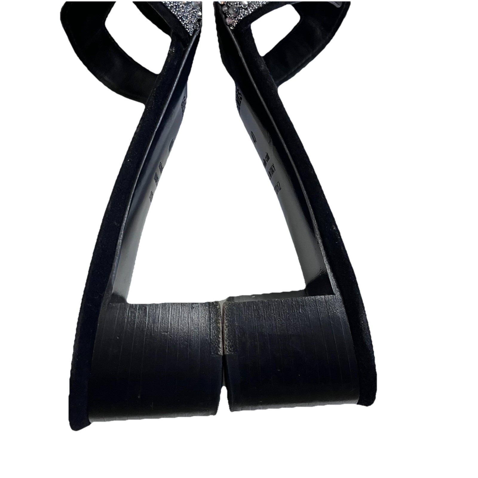 Hermès Oran Crystal Heeled Mule Sandals Black Leather 40 Silver Glitter Heels