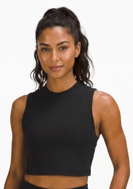 ​Lululemon Women’s Black Mock Neck Crop Tank Top Muscle Tee Athletic Yoga Size 4