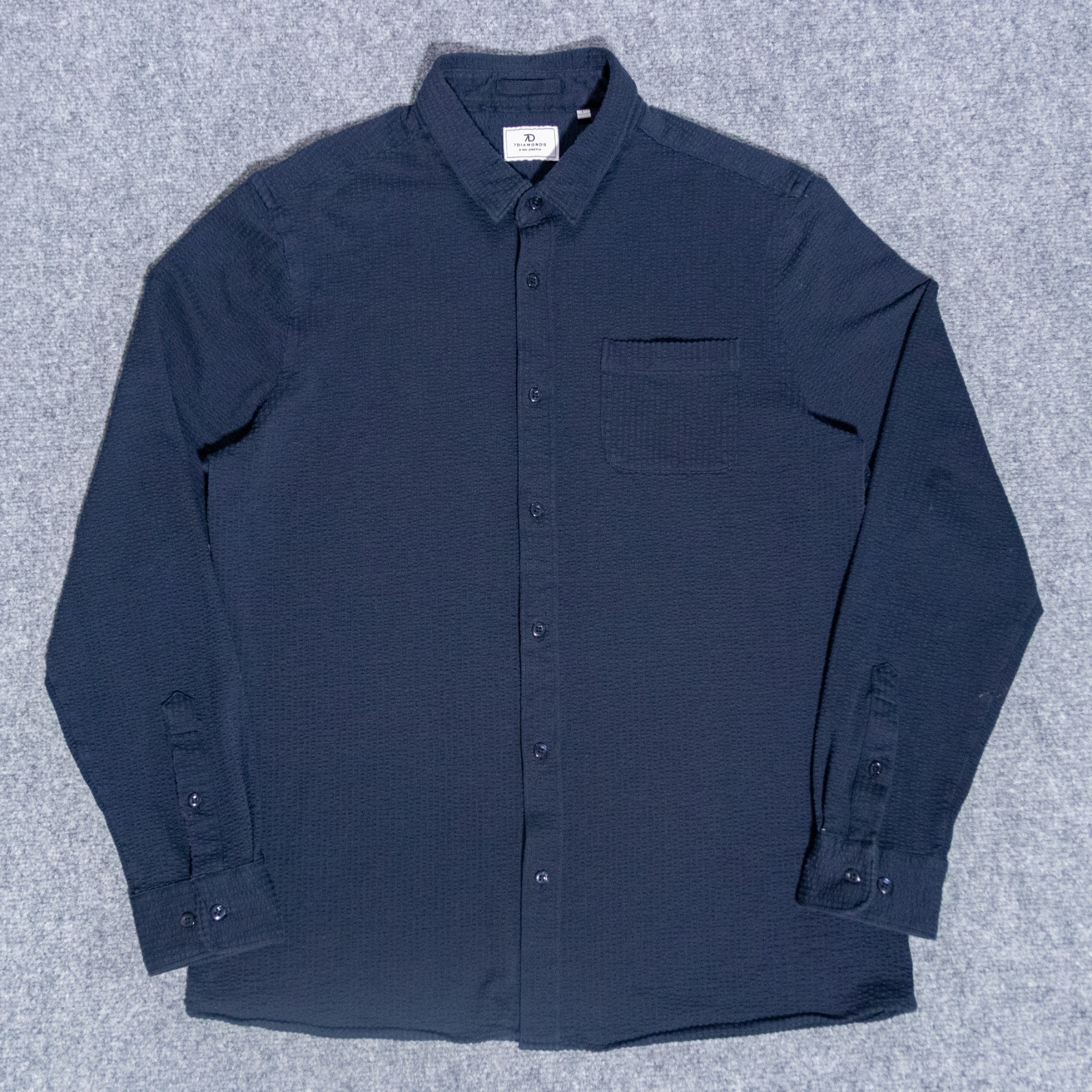 7 Diamonds Graham 4 Way Stretch Textured Navy Long Sleeve Button Shirt Men Large