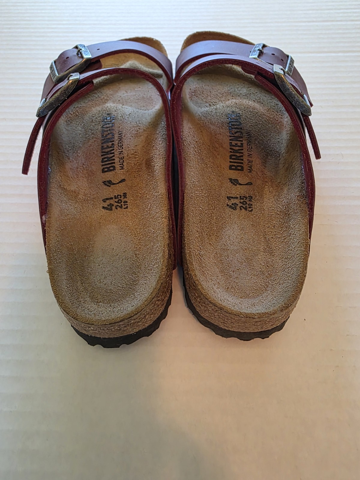 Birkenstock Arizona Birko-Flor Maroon Leather Unisex Sandals Sz 41