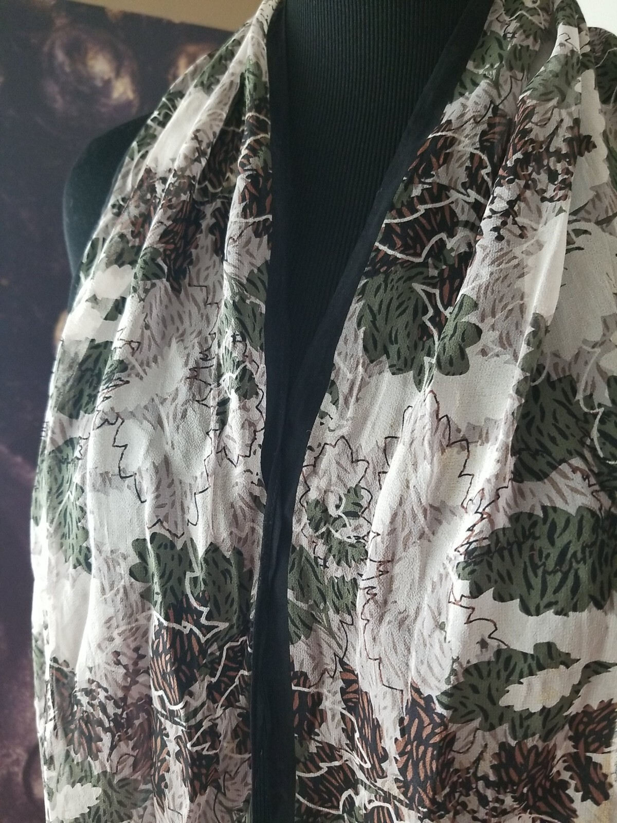 VTG Cejon Scarf 100% Green Brown Floral Colorful Retro 60” x 10”