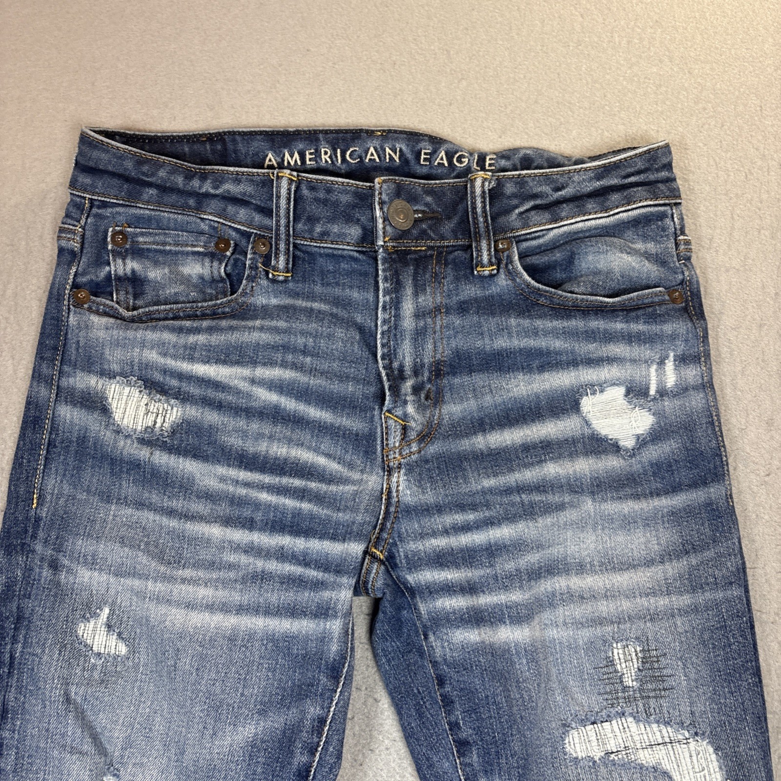 American Eagle Next Level Flex Men 30X34 Skinny Blue Medium Wash Distressed Jean
