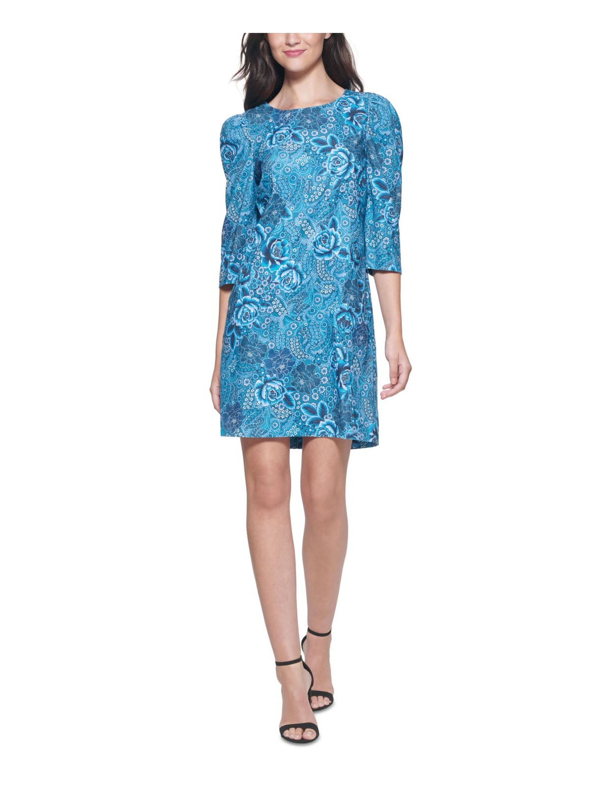 KENSIE Womens Pouf Sleeve Short Wear To Work Shift Dress