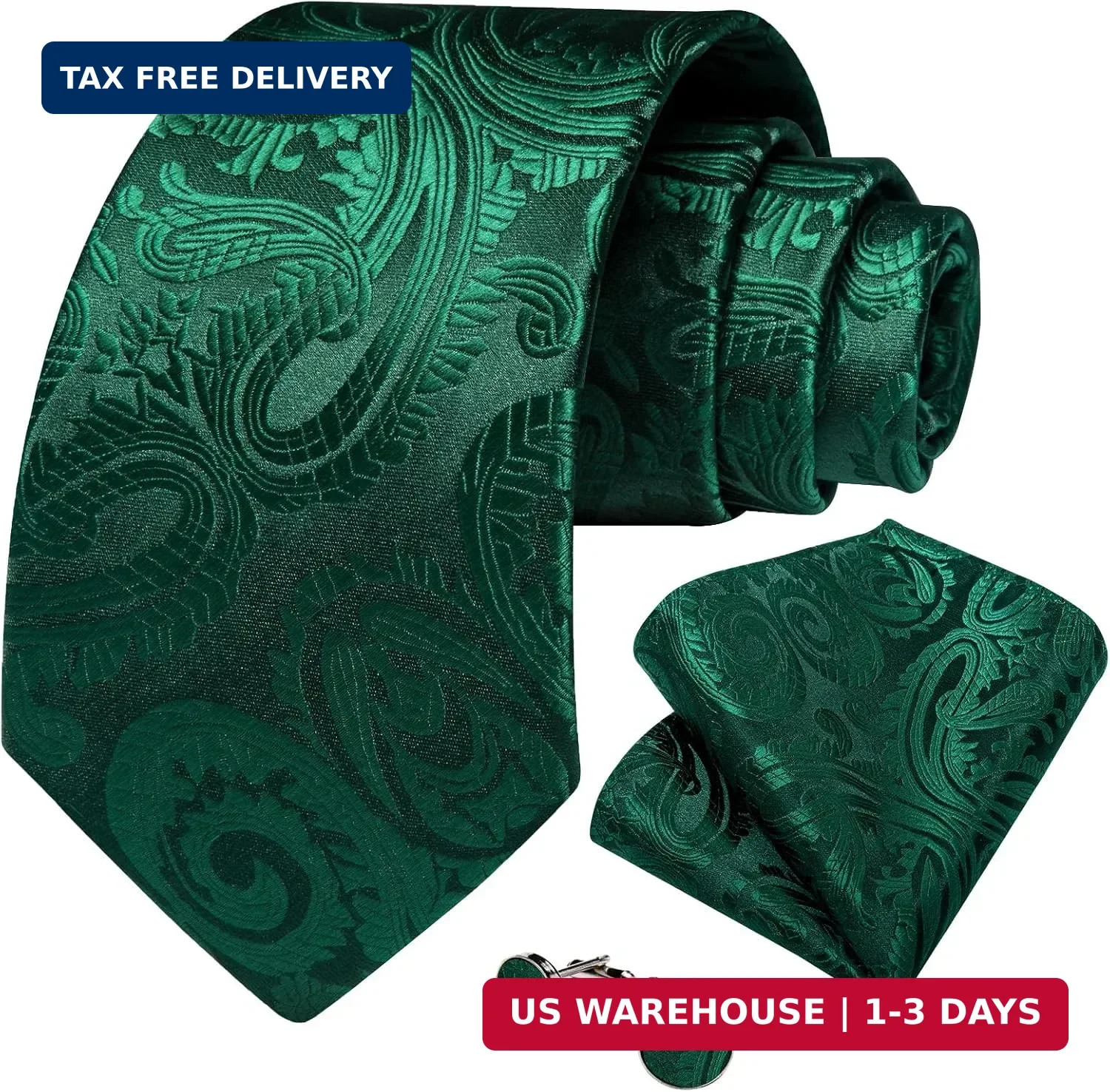 Silk Ties for Men Classic Woven Paisley Necktie and Pocket Square Cufflinks Set