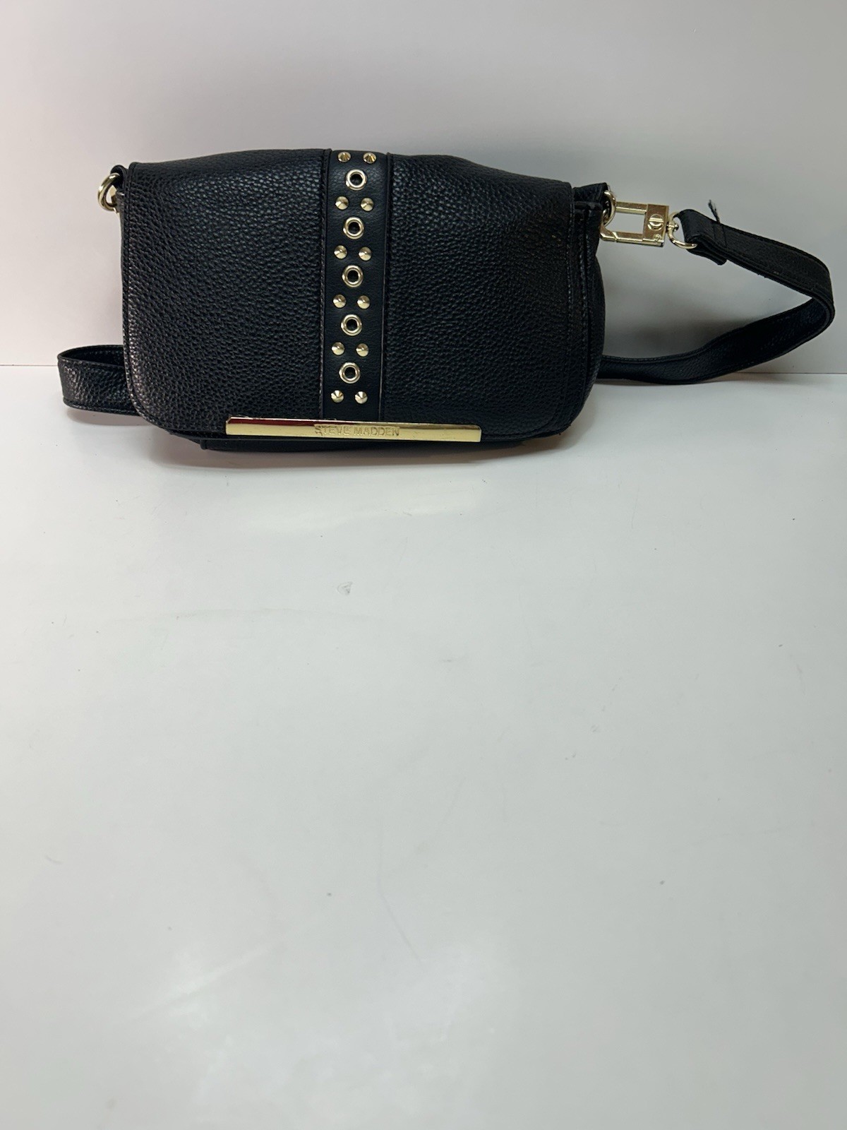 Steve Madden Black Studded Crossbody Shoulder Bag Gold Hardware Chain Accent