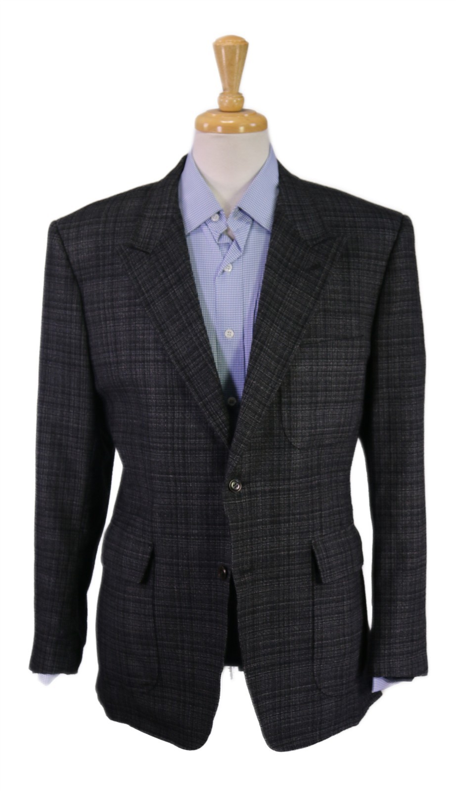 Nat Nast Gray Black Plaid Peak Lapel Patch Pocket Wool Blazer Jacket 42R