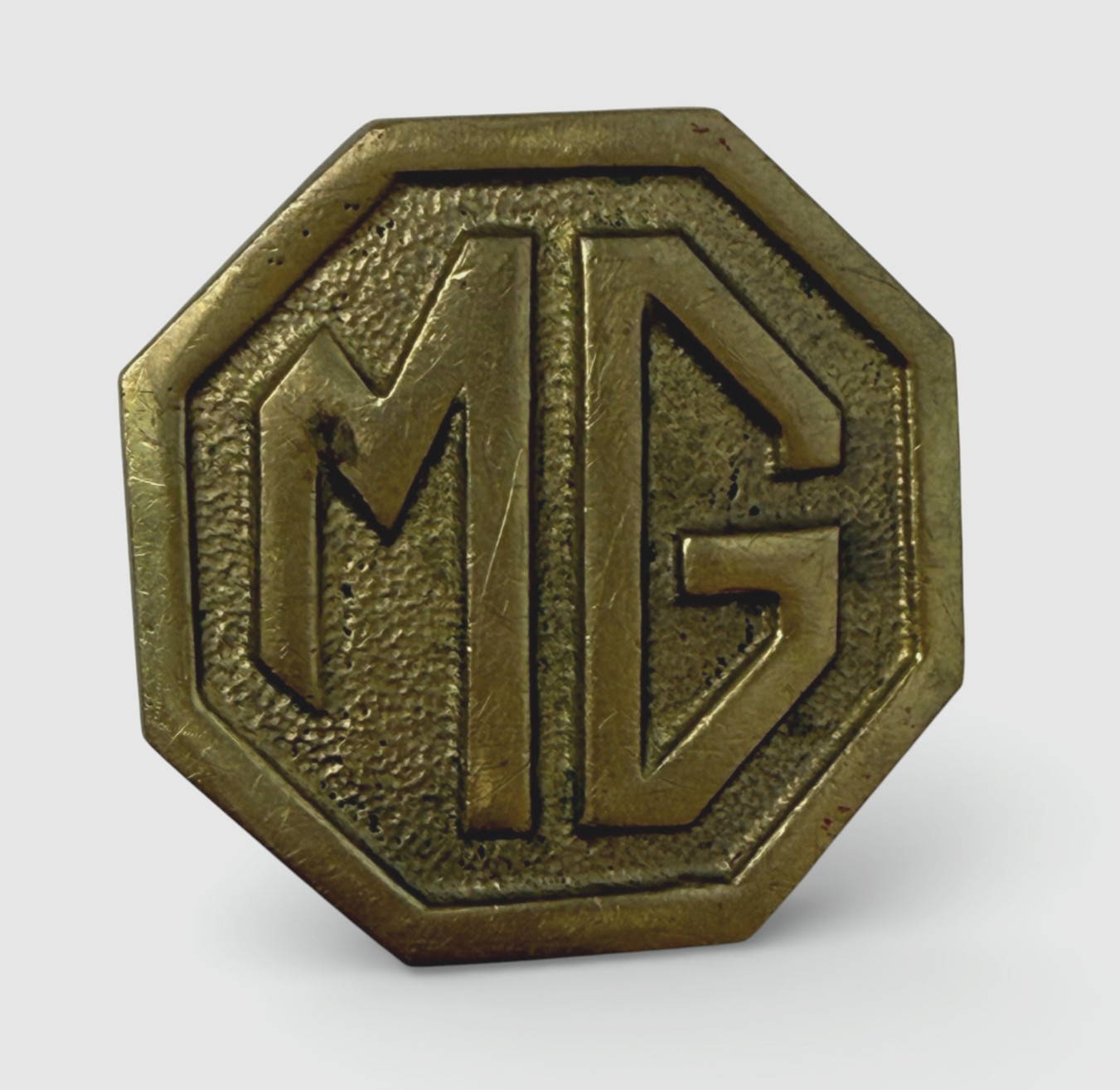 Vintage MG Car Logo Belt Buckle Solid Brass Taiwan ROC 1970s 1980s 2.25 in