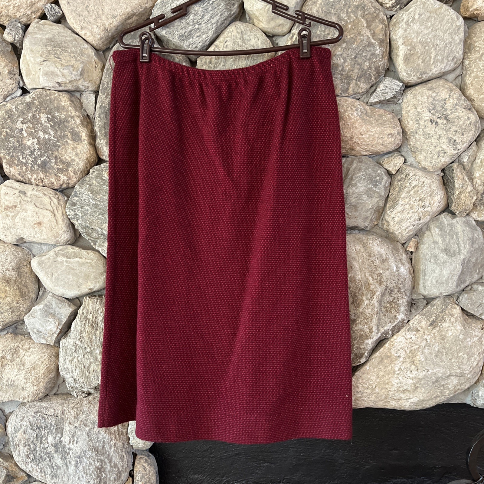 Castleberry Cranberry Red Black Knit Wool Blend Skirt Suit Set Jacket Top 3 Pcs