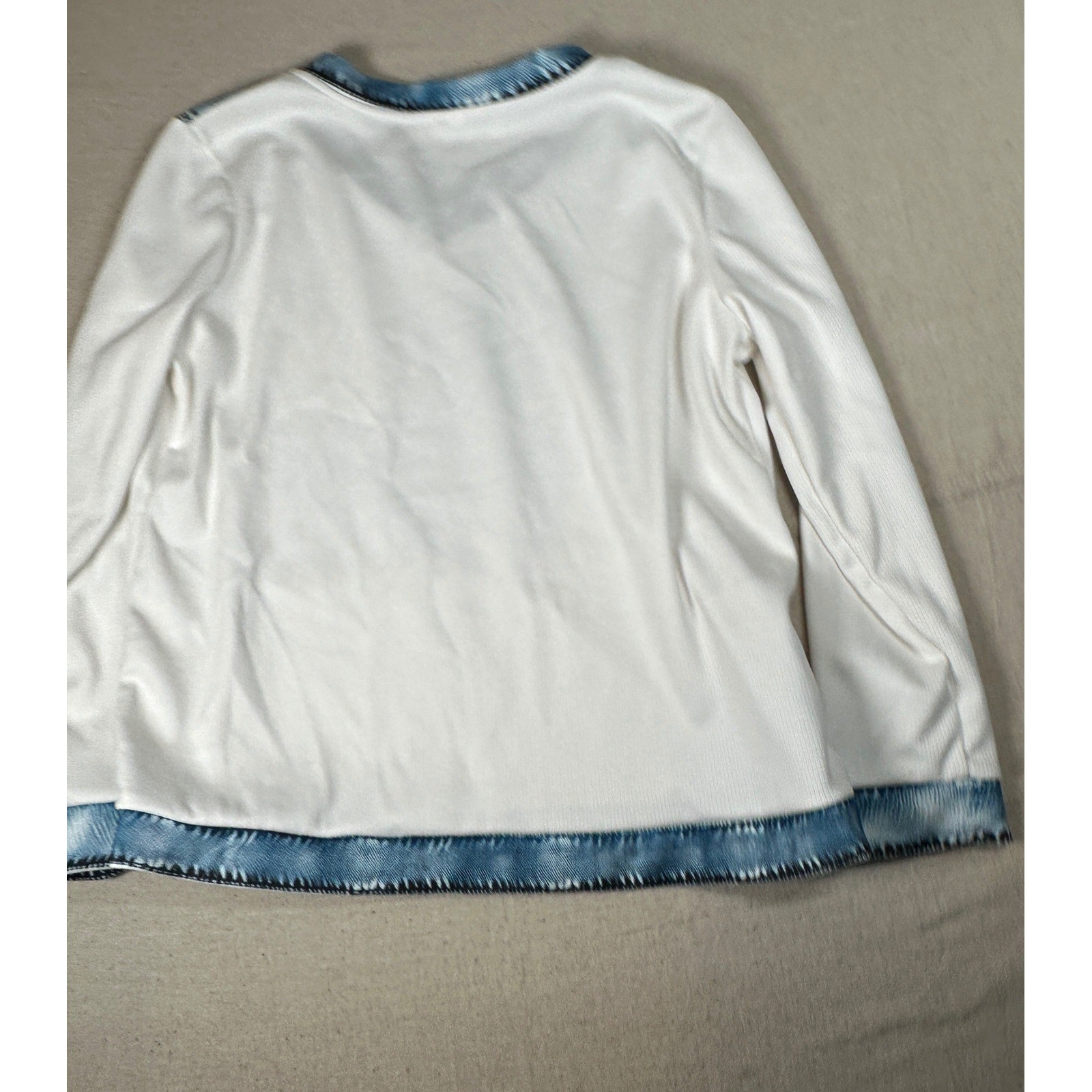 Dachshund Wiener Dog Patchwork Denim Look V-Neck Top White Small