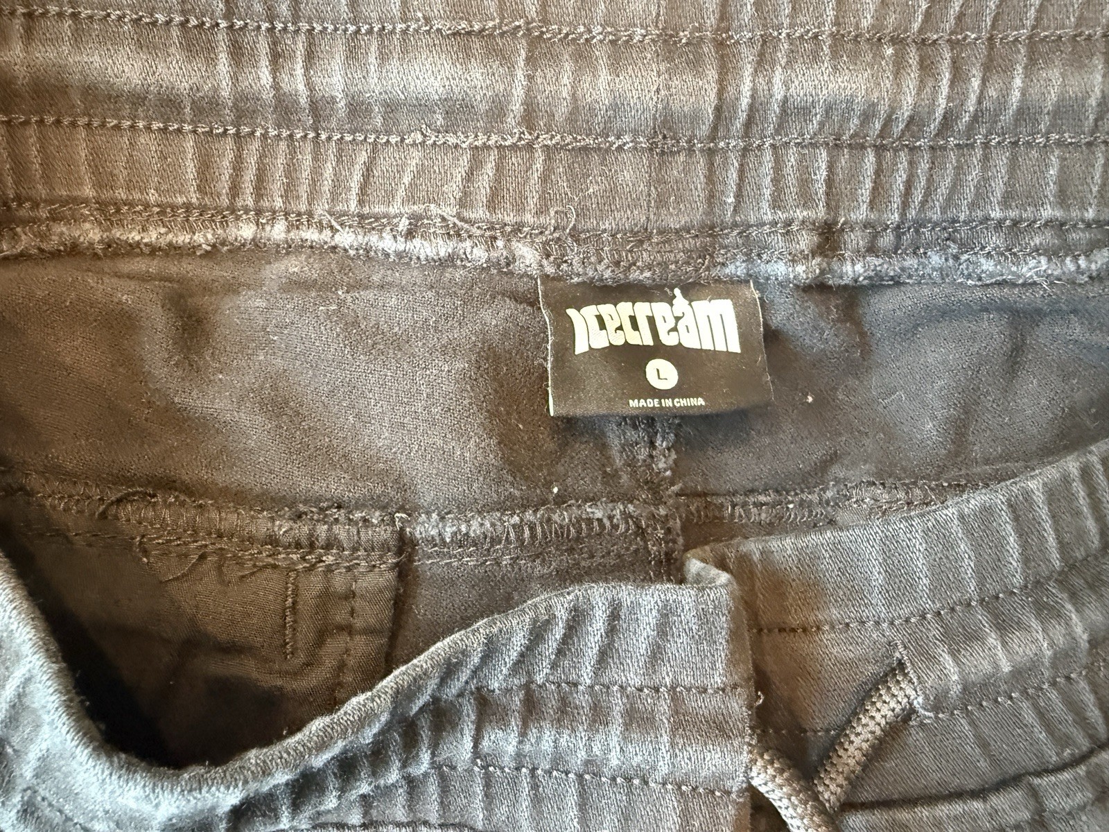Icecream Men’s Black Solid Cargo Pants Logo Accent Drawstring Pockets Size L