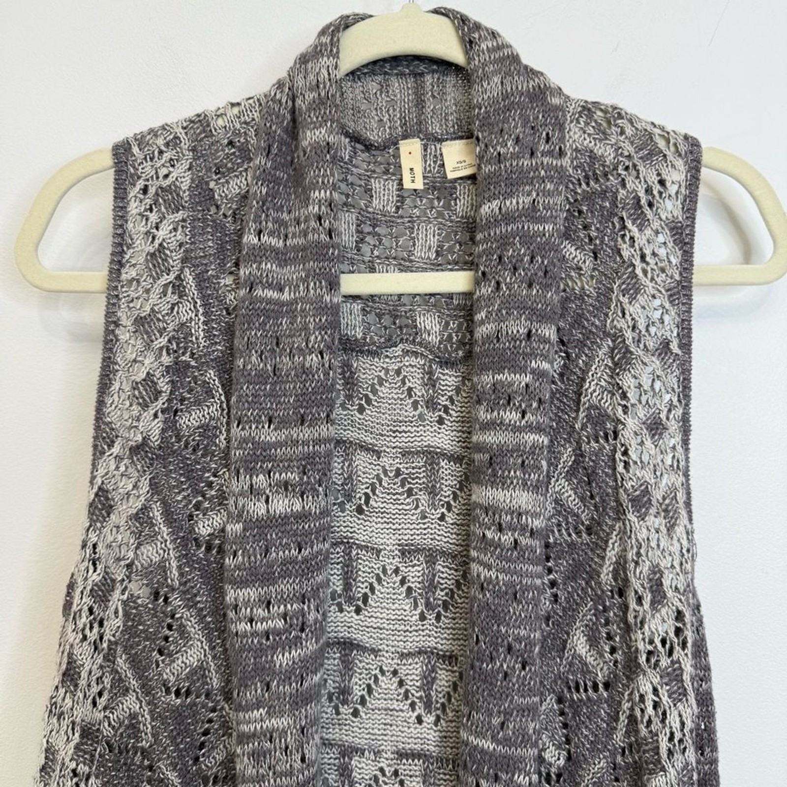 Moth Gray Lavena Pointelle Draped Open Front Cardigan Sweater Vest Women XS/S