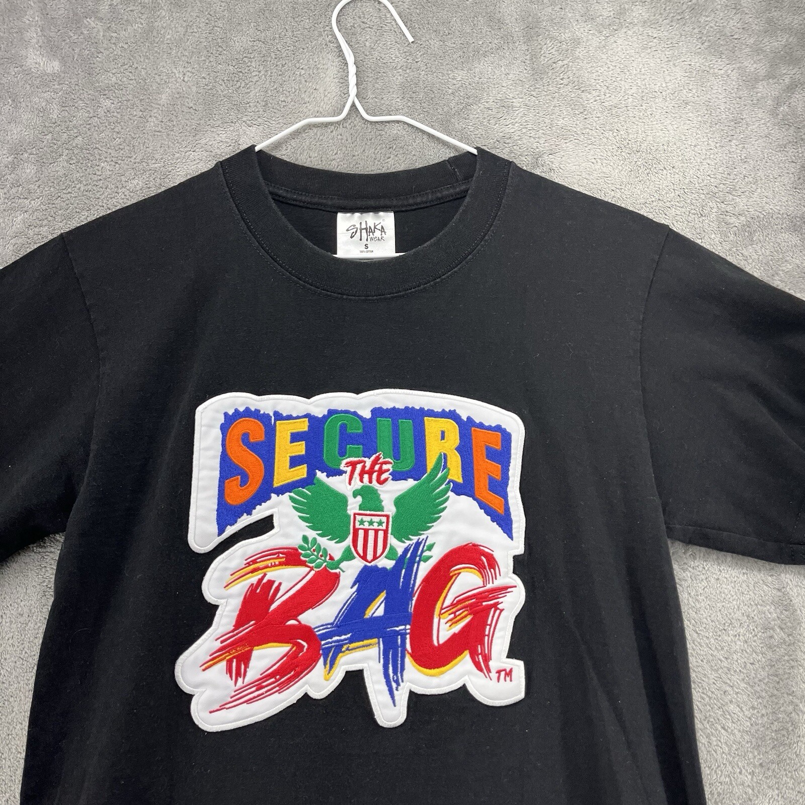 Shaka Wear Shirt Mens Small Black Secure The Bag Patch Super Max Heavy Cotton