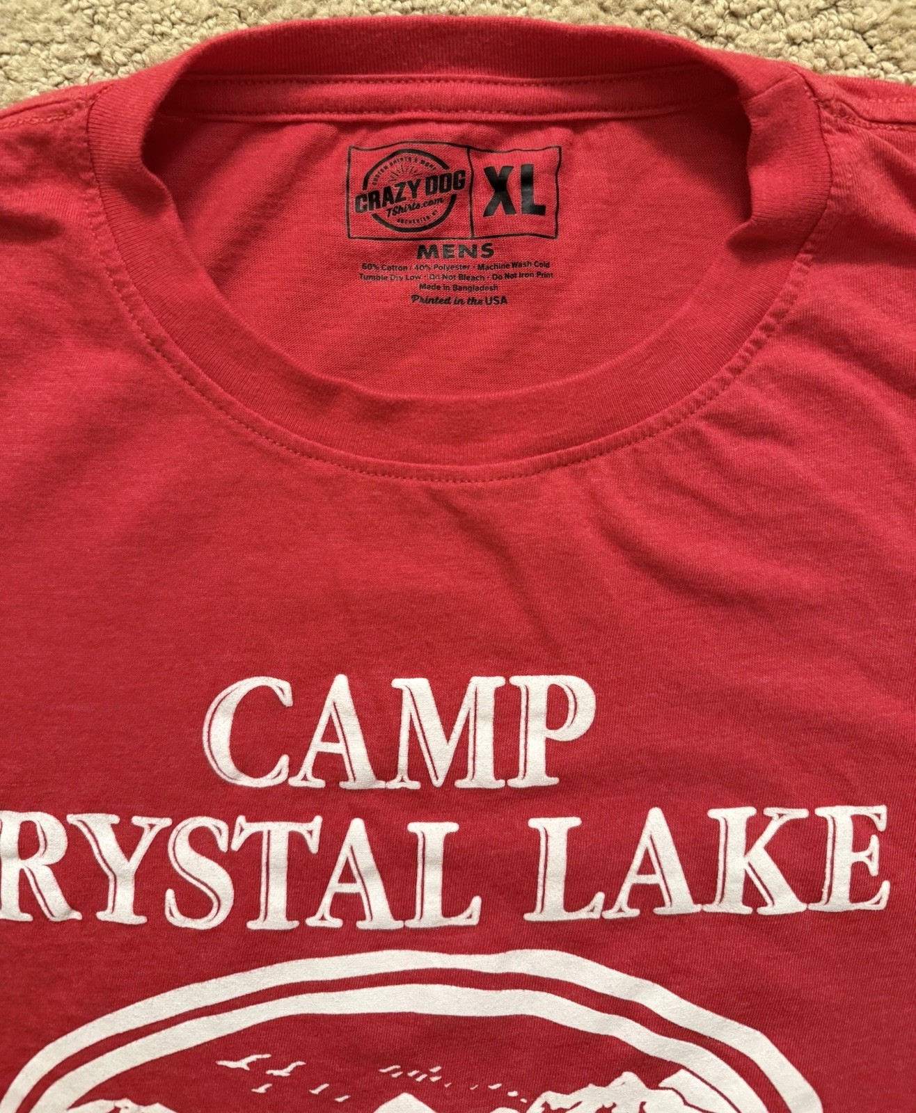 CAMP CRYSTAL LAKE COUNSELOR MENS POLY/COTTON BLEND XL TSHIRT RED FRIDAY THE 13TH
