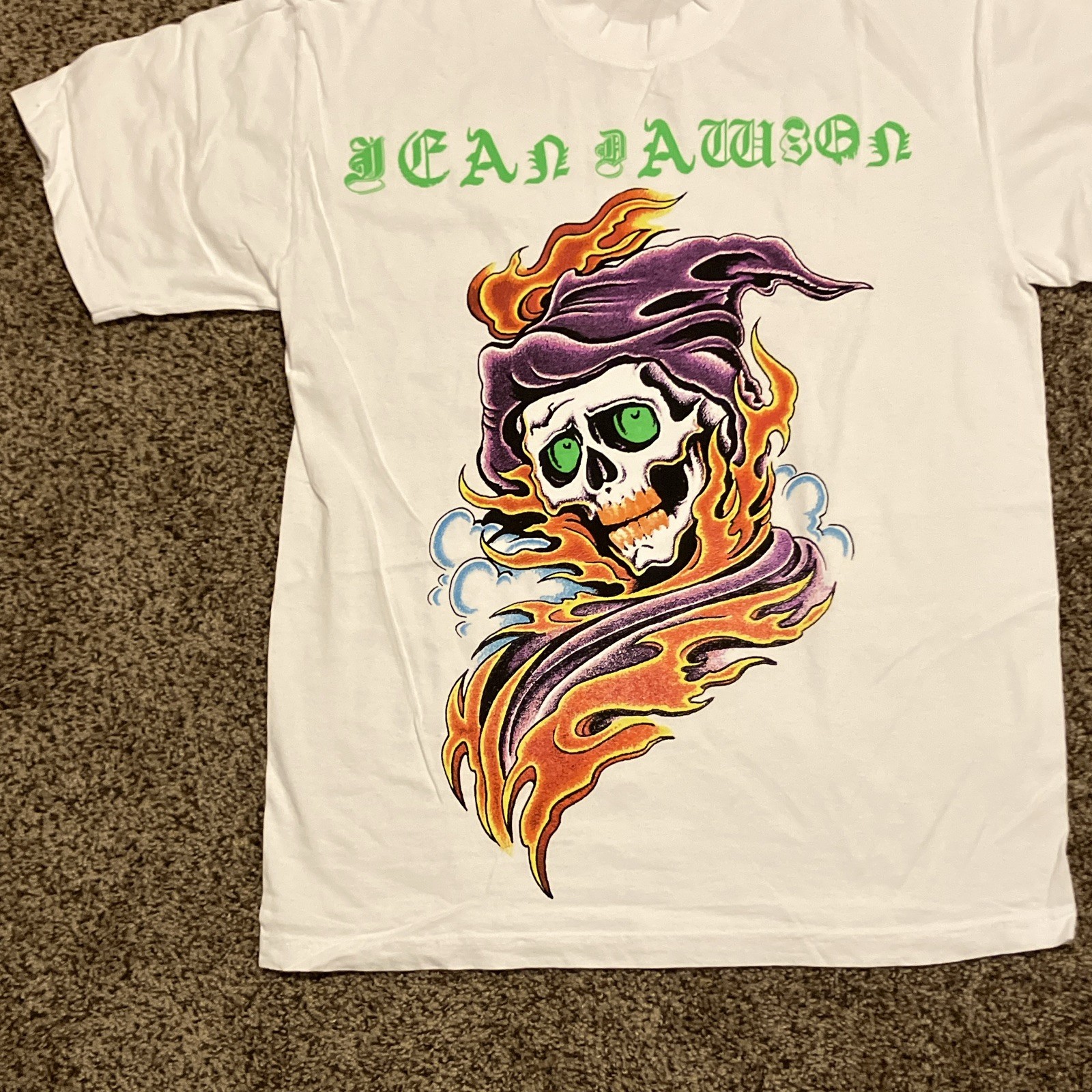 jean DAWSON Men’s White Skull Graphic Print Crew Neck T-Shirt Short Sleeve XL