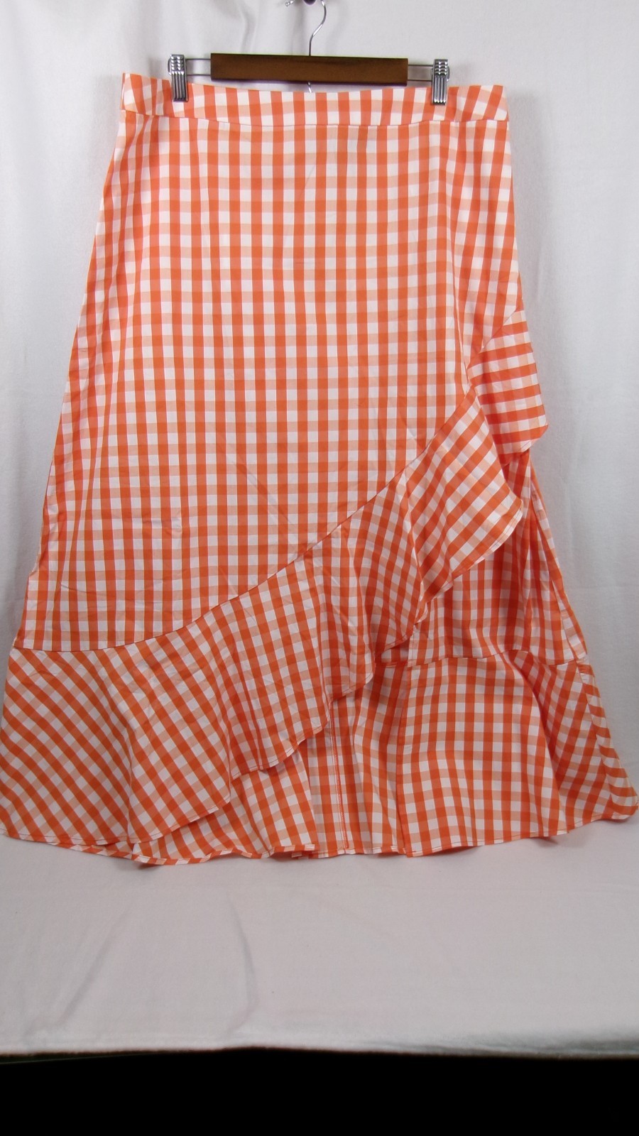 Eloquii Orange White Gingham Ruffle Skirt Size 16