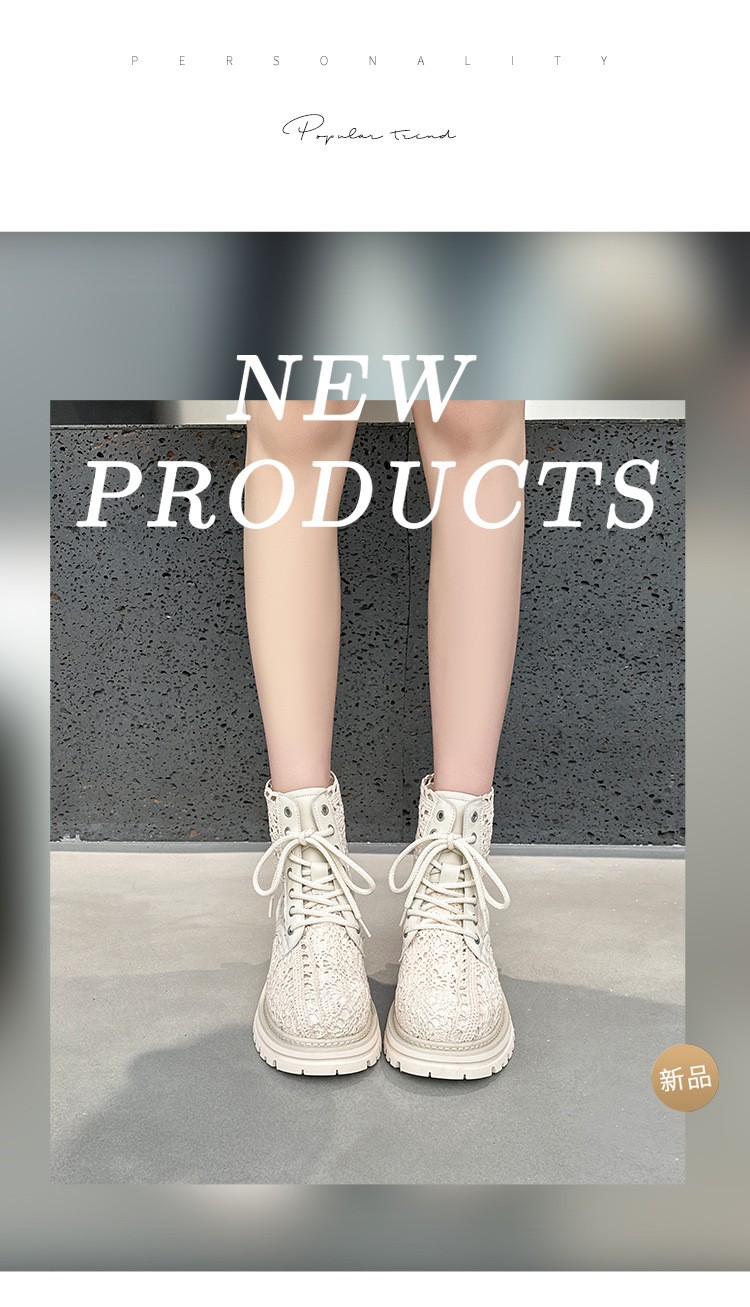 Thick Soled Lace Woven Cool Boots Womens Summer Mesh Breathable Fashion Shoes
