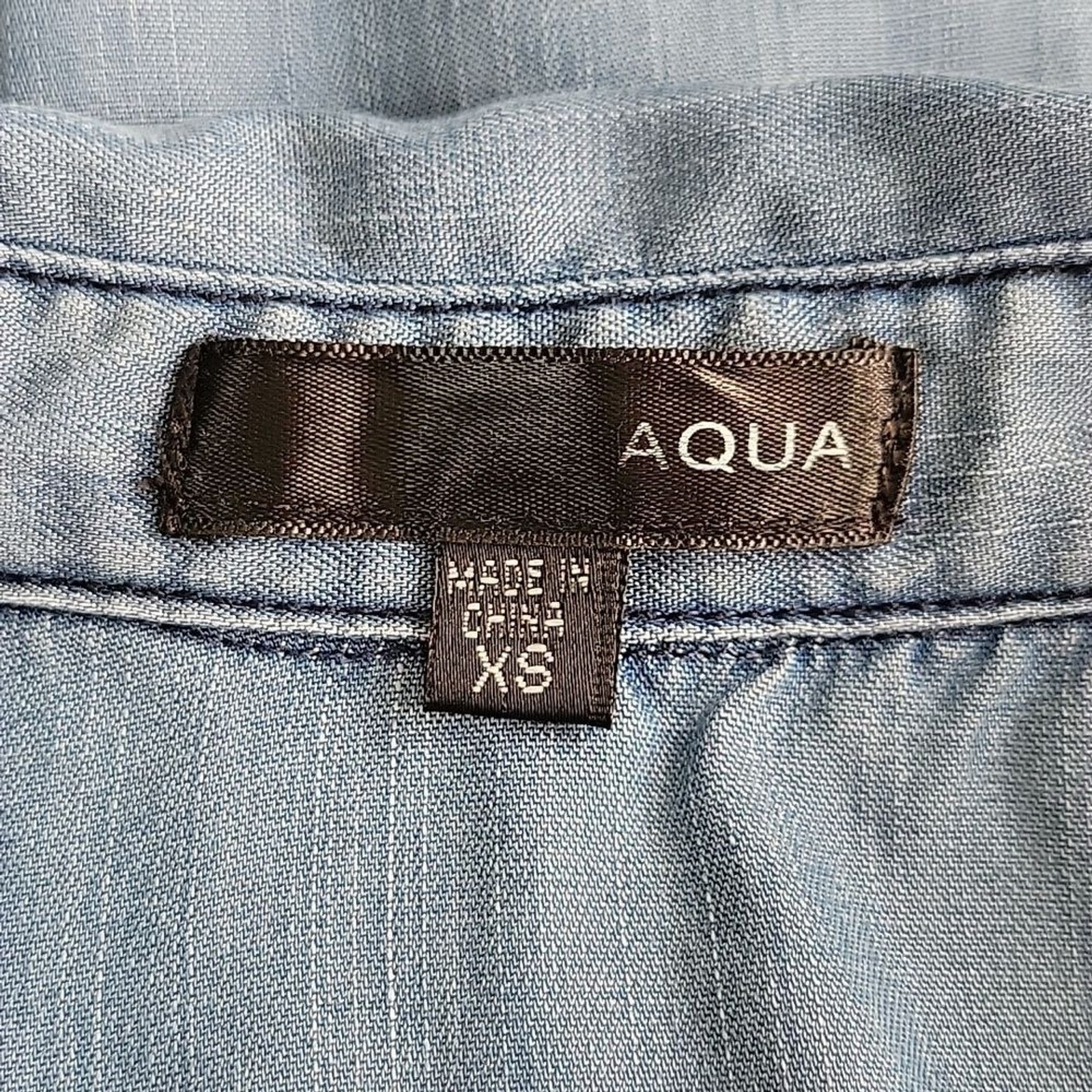 AQUA Bloomingdale’s Blue 100% Tencel Long Sleeve Collared Tunic Shirt size XS